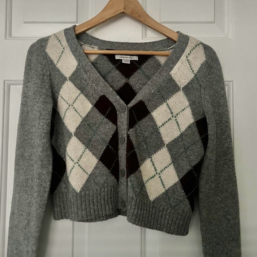 American Eagle Outfitters Gray Argyle Cardigan